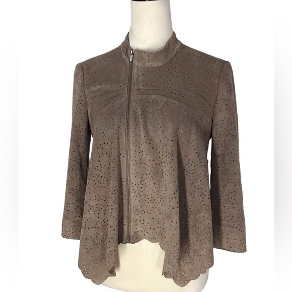 BCBG Maxazria Faux Suede Cropped Zip Jacket Color Mocha Small - Picture 4 of 9